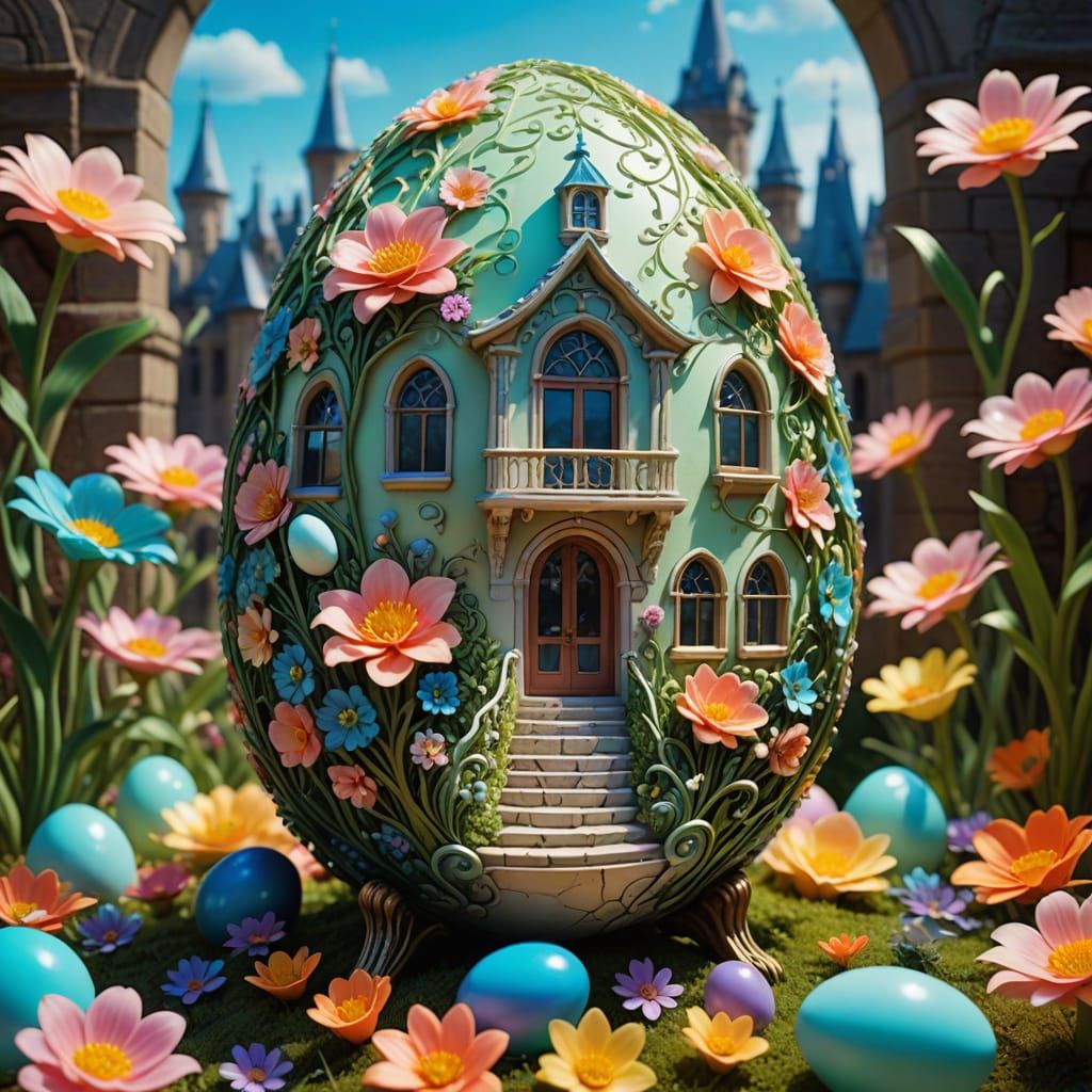 Dreamlike Egg Architecture in Vibrant Easter Egg Pastels