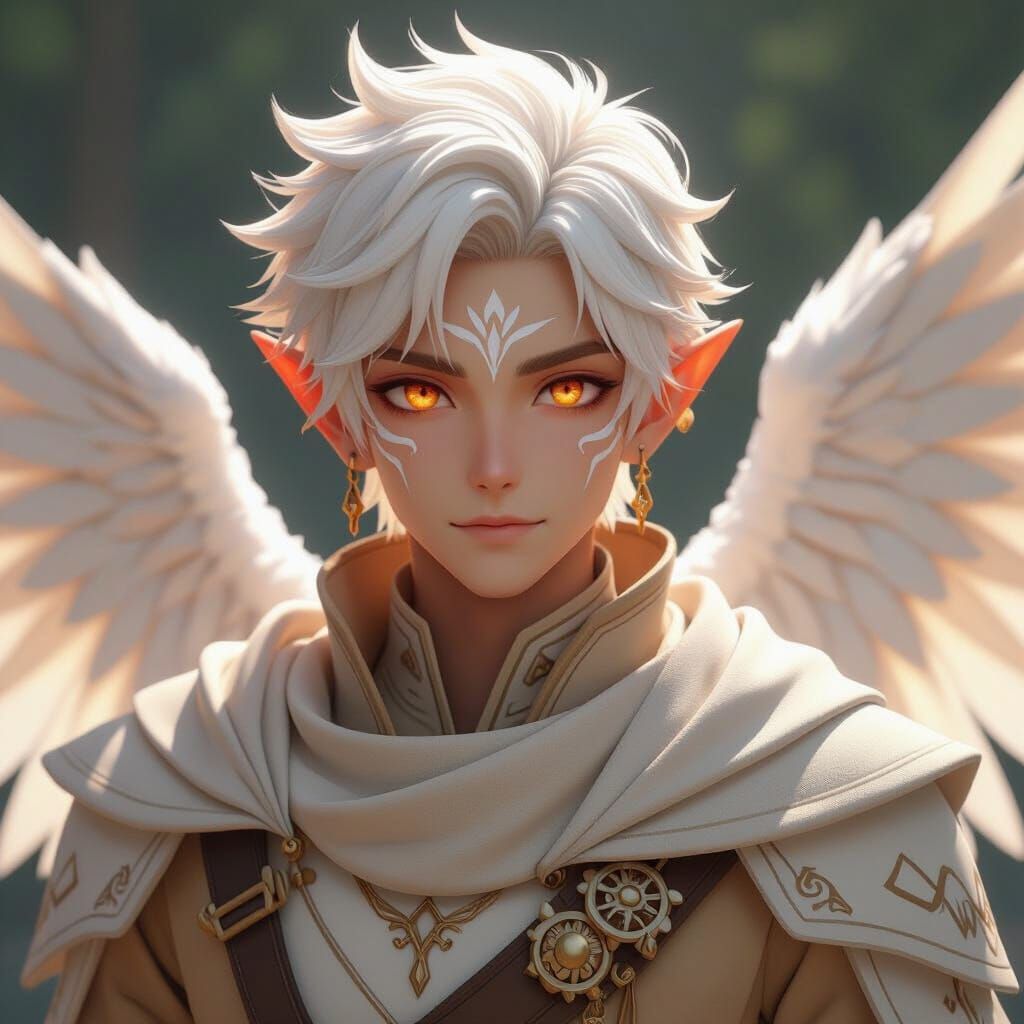 Sun Elf with Wings in Detailed Anime Art