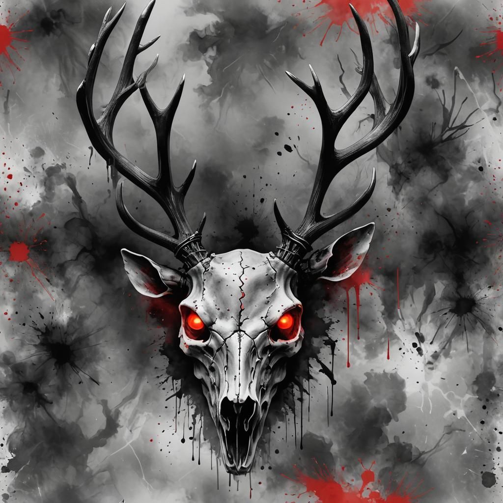 Stylized Deer Skull with Glowing Eyes