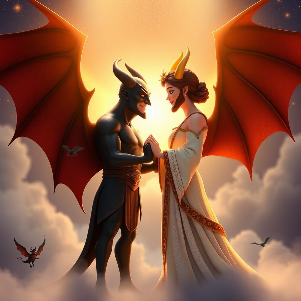 God and Devil Embrace in Celestial Harmony