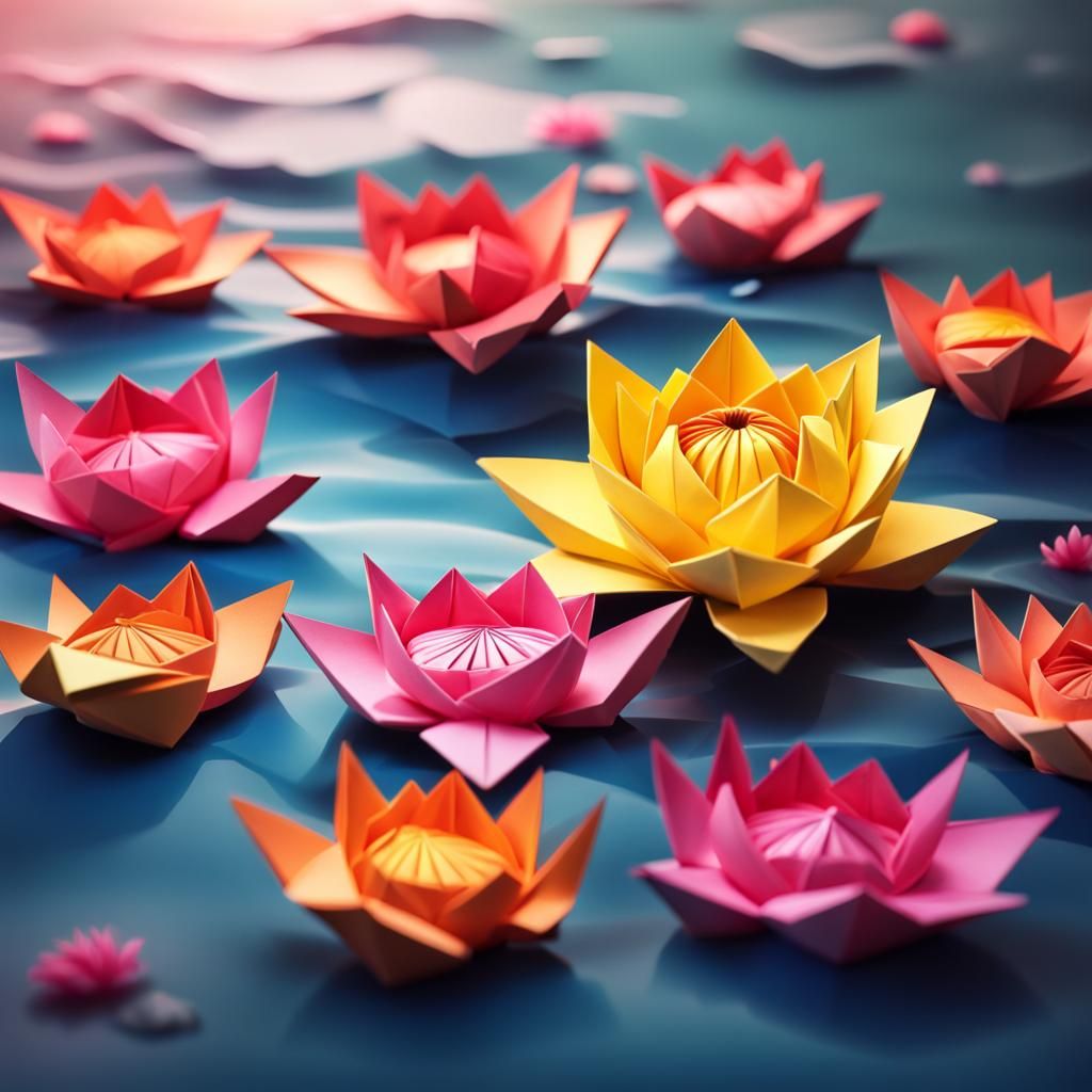 Hyperrealistic Origami Lotus Flower Splash Art