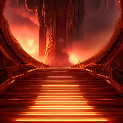 Ouroboros Staircase in Glowing Landscape: Digital Matte Pain...