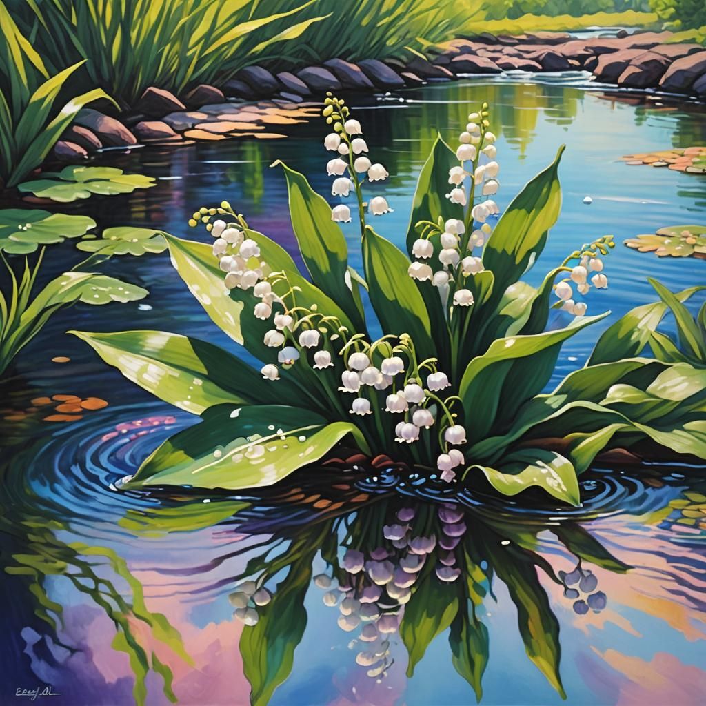 Lily of the Valley by Rainbow River: Acrylic Painting