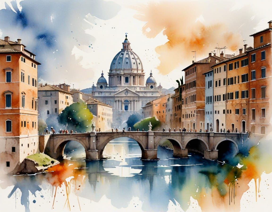 Ethereal Watercolour Icons of Roman Culture