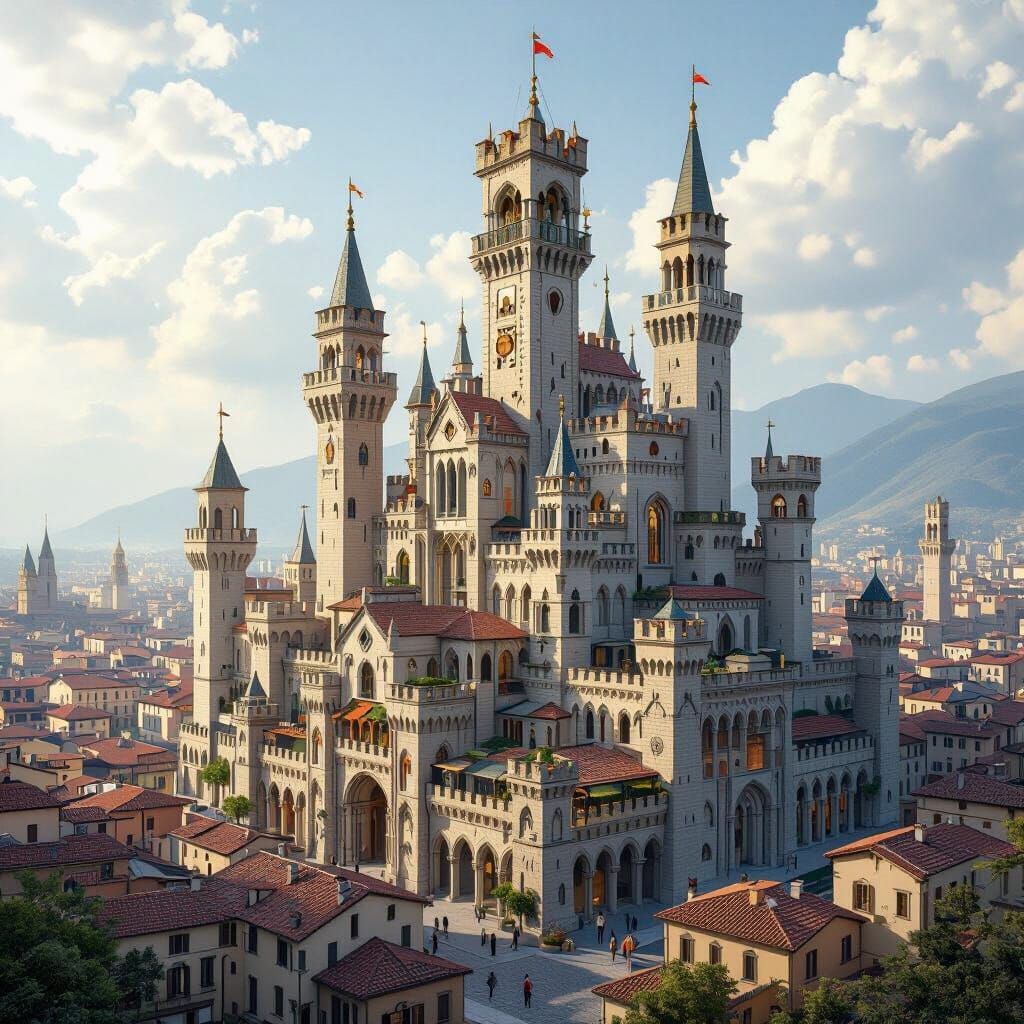 Skyscraper City in Italian Medieval Style
