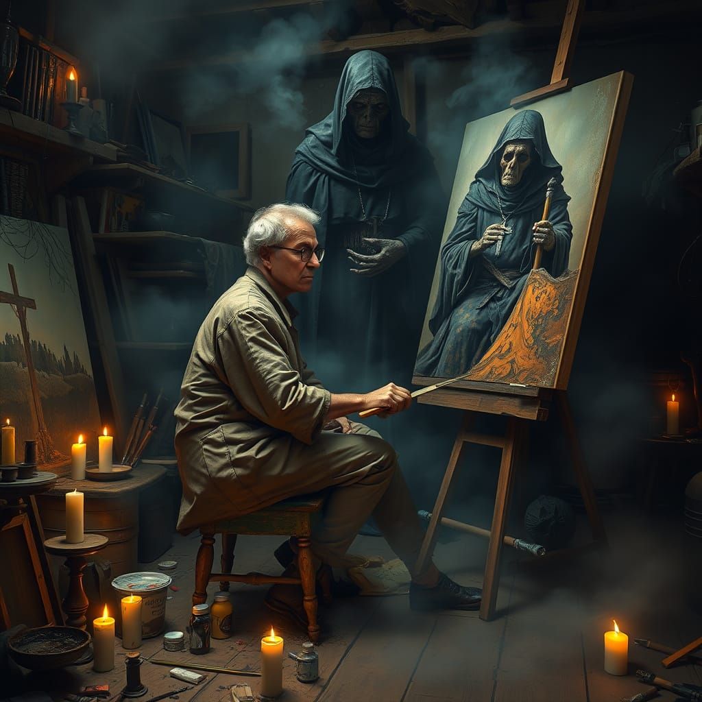 Artist Ignored by Death in Haunting Studio Scene