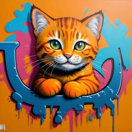 Smiling Orange Kitten in Graffiti Splash Art Style