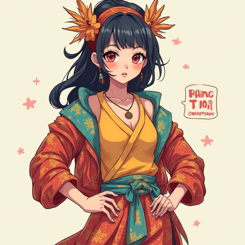 Strong-Willed Woman in Playful Anime Style