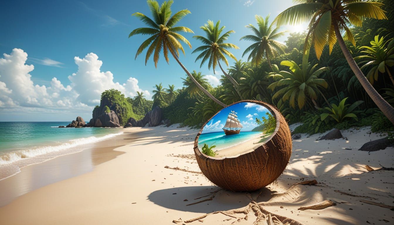 Fantasy Island Inside a Coconut Shell, Digital Painting