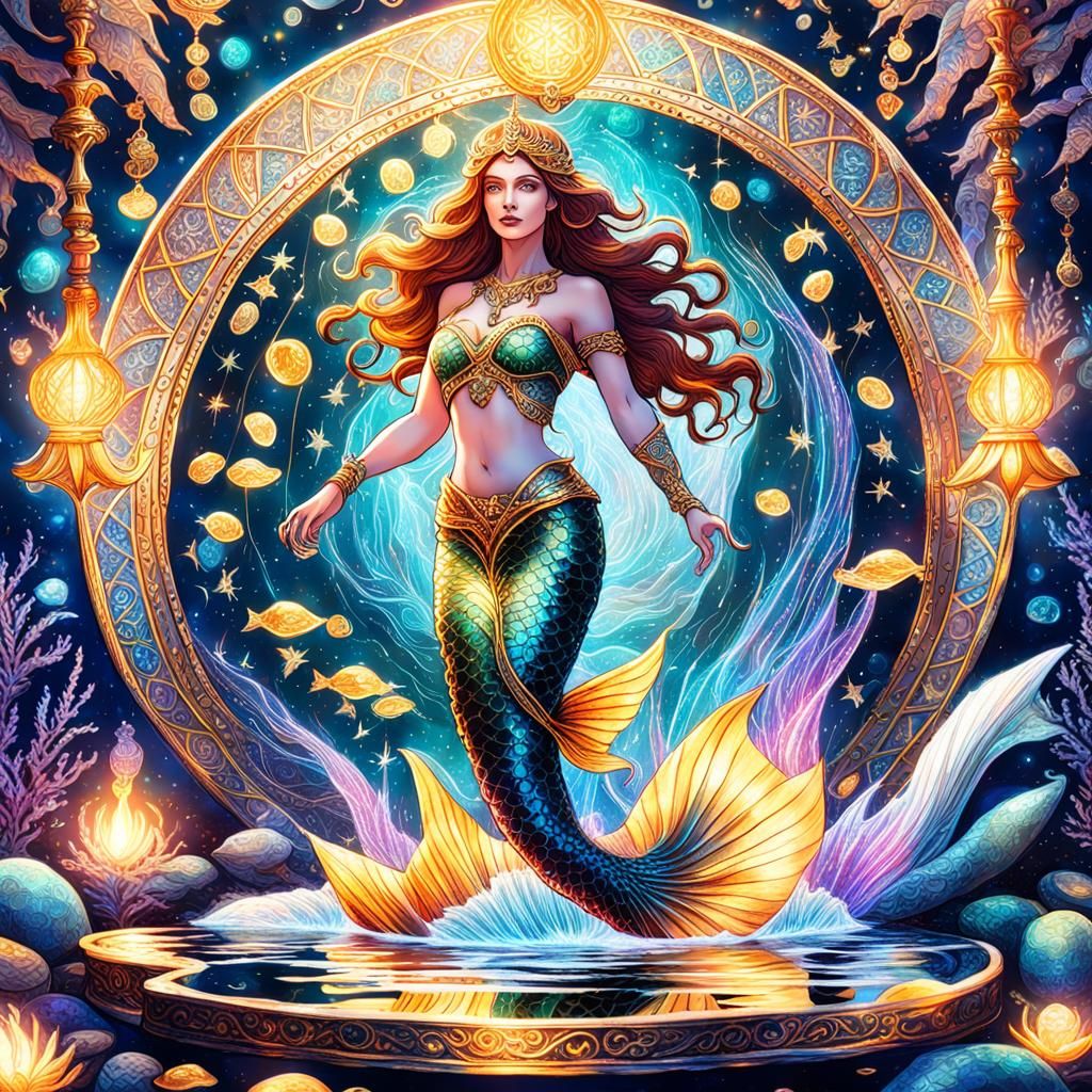 Mermaid posing for tarot cards illustrations