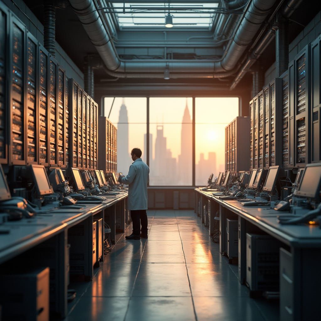 Futuristic Research Laboratory Scene in Neon Light