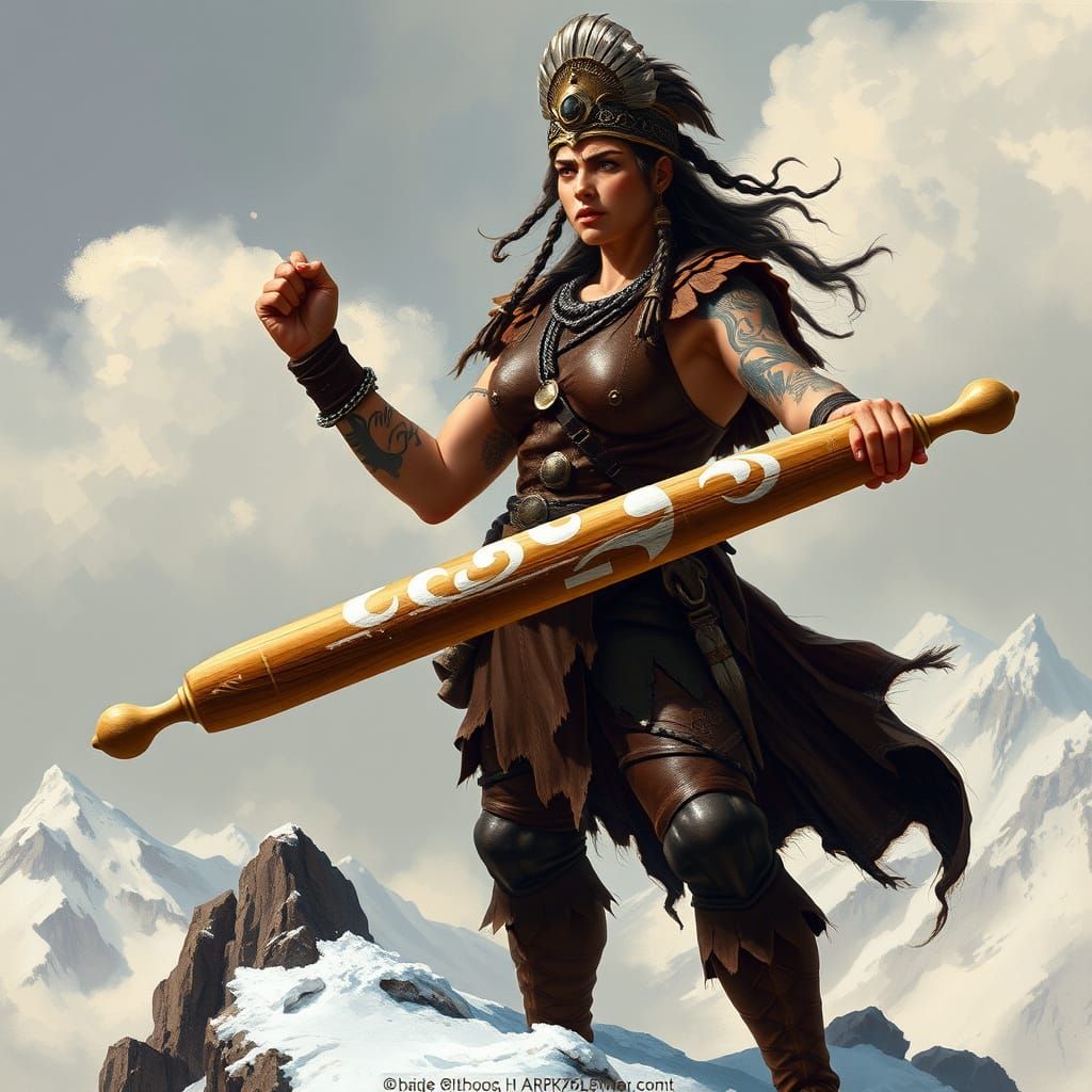 Barbarian Queen with Rolling Pin: Surrealist Digital Art