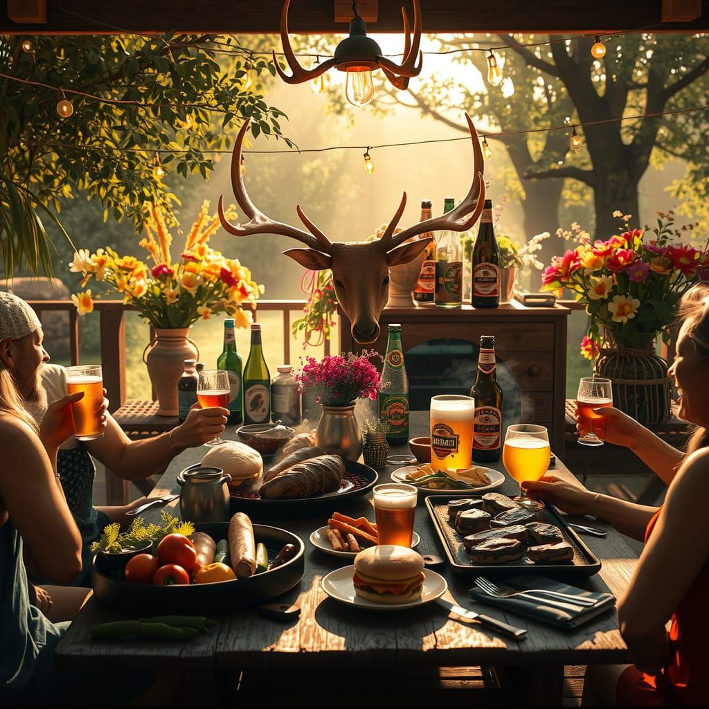 Summer Barbeque Feast Under Twinkling Lights