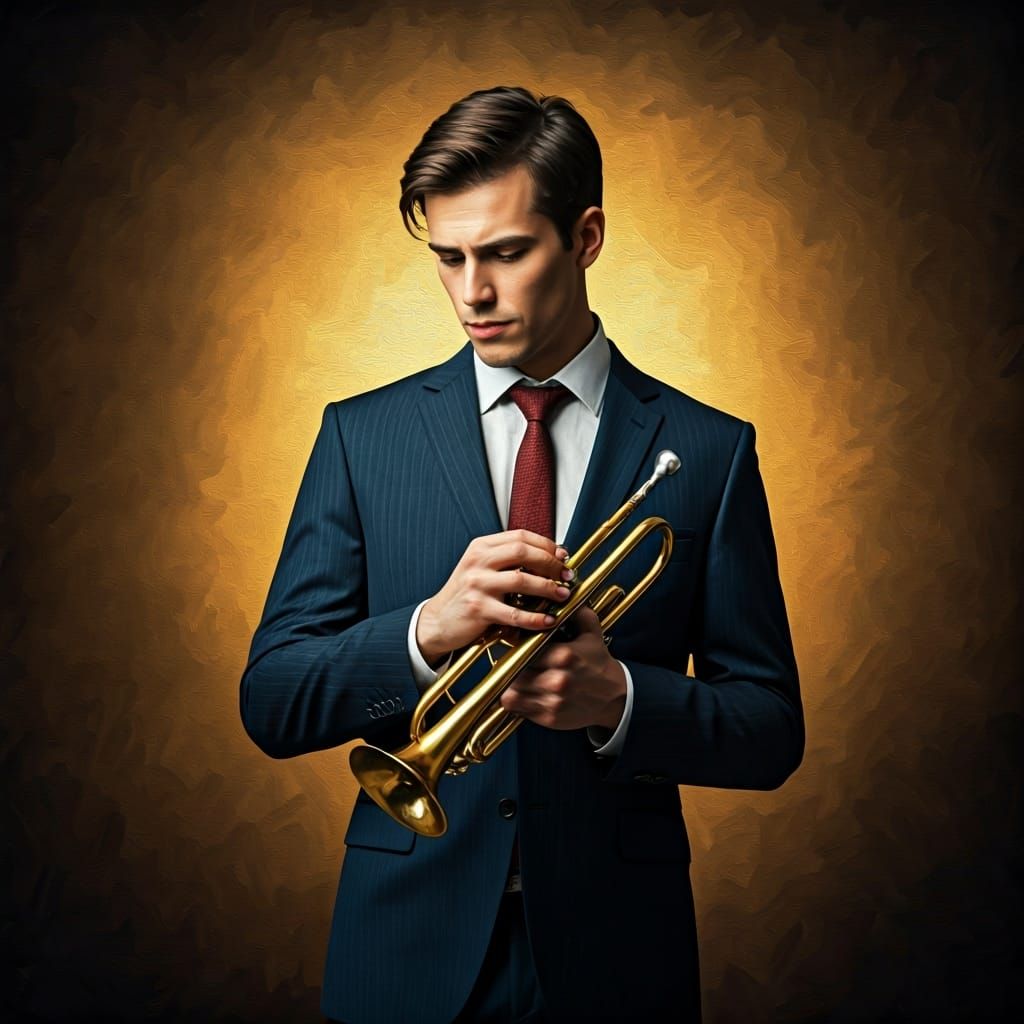 Melancholic Trumpet Player in Impressionist Style