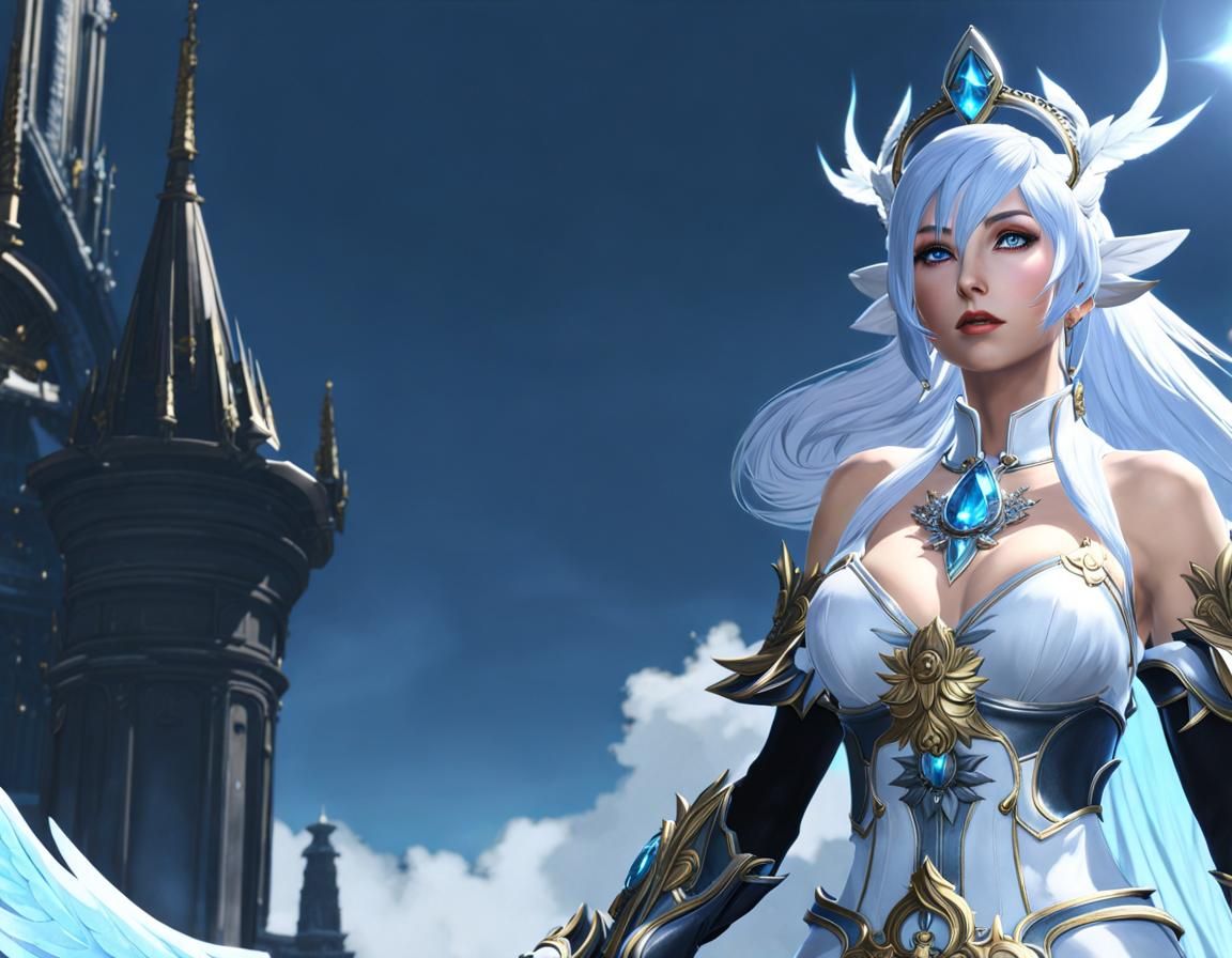 hydaelyn from ffxiv, hydaelyn's call extreme trial, angel god woman floating in distance front visable , white or light ...