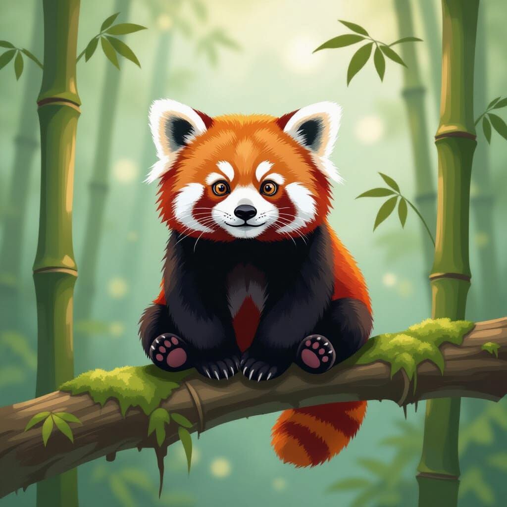 Red Panda in Dreamlike Bamboo Forest