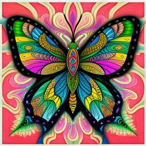 Fractal Zentangle Moth Shines with Multicolored Jewels