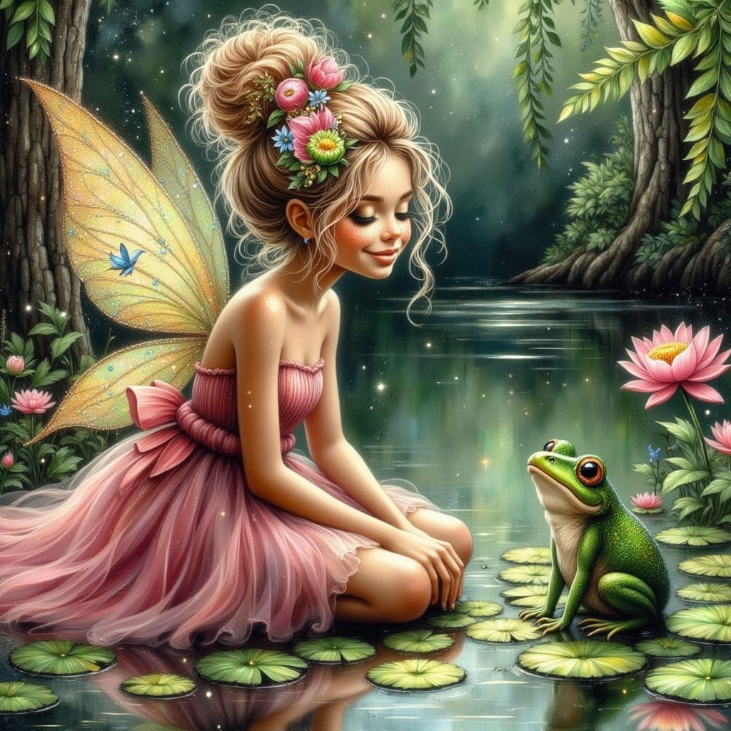 Whimsical Fairy in Sparkling Oil Painting