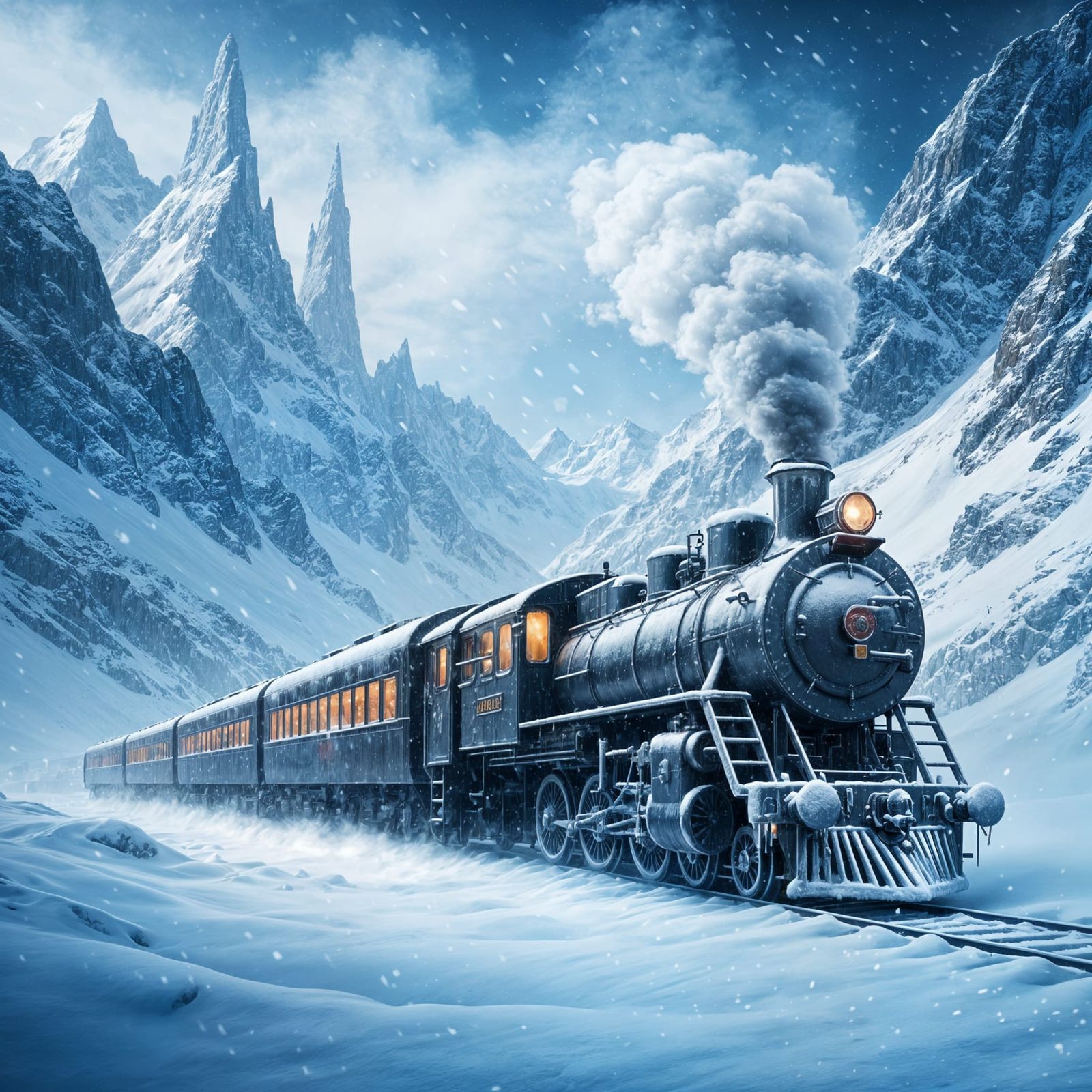 Epic Winter Kingdom Steam Train Scene