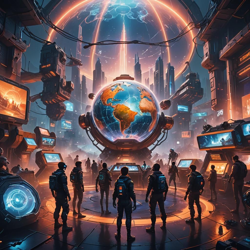 Gamers and Holographic Earth in 2066: Cyberpunk Art