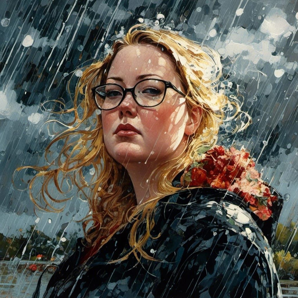 Plus Size Woman in Rainy Twilight, Surreal Art