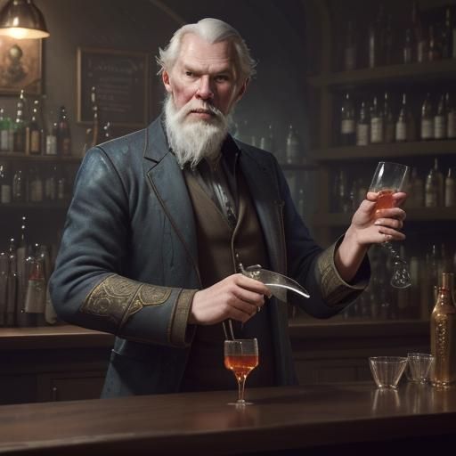 Old Barman with Glass: Fantasy Concept Art