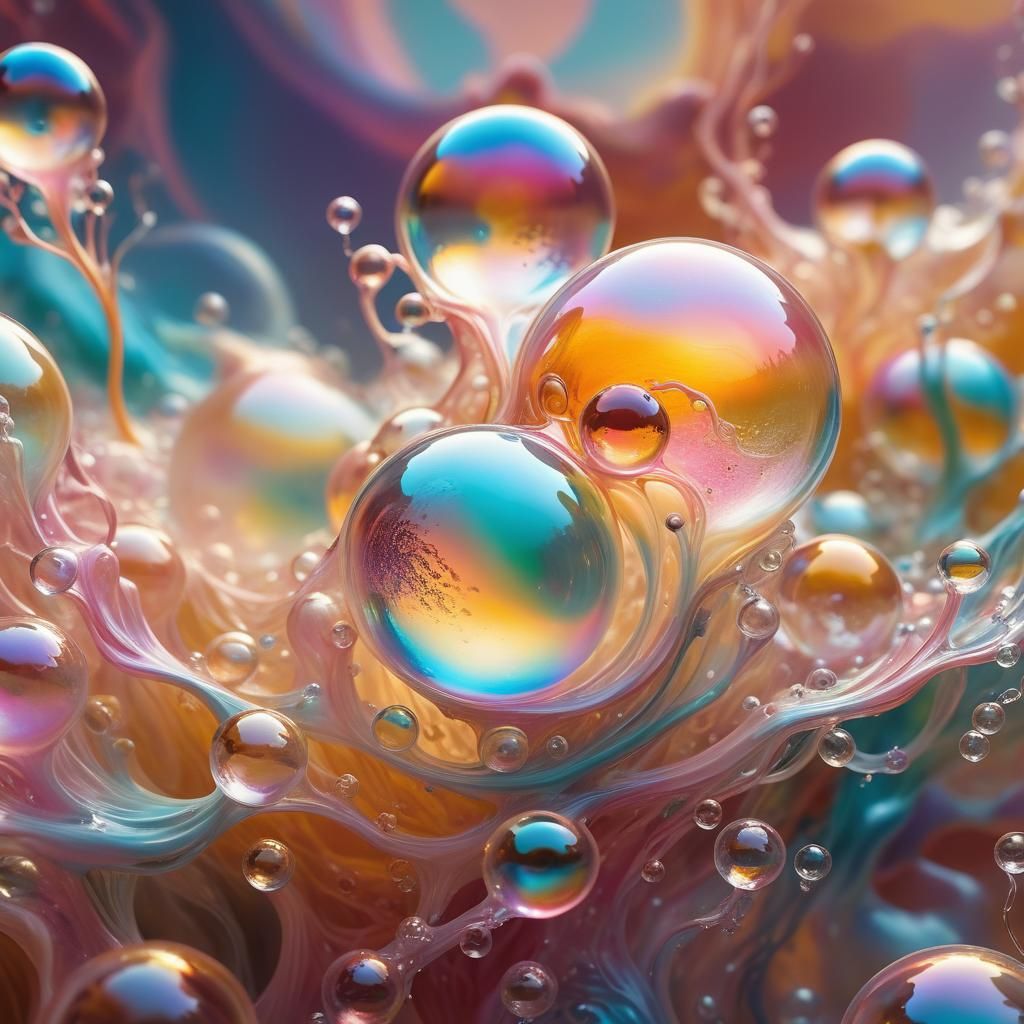 Iridescent Soap Bubble Creature in Surreal Landscape