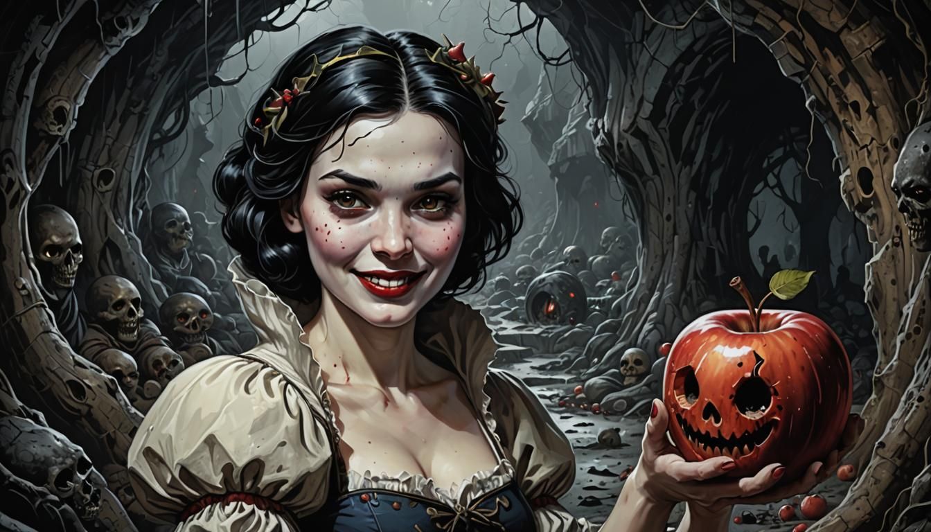 Creepy Snow White Horror Art in Tenebrism Style