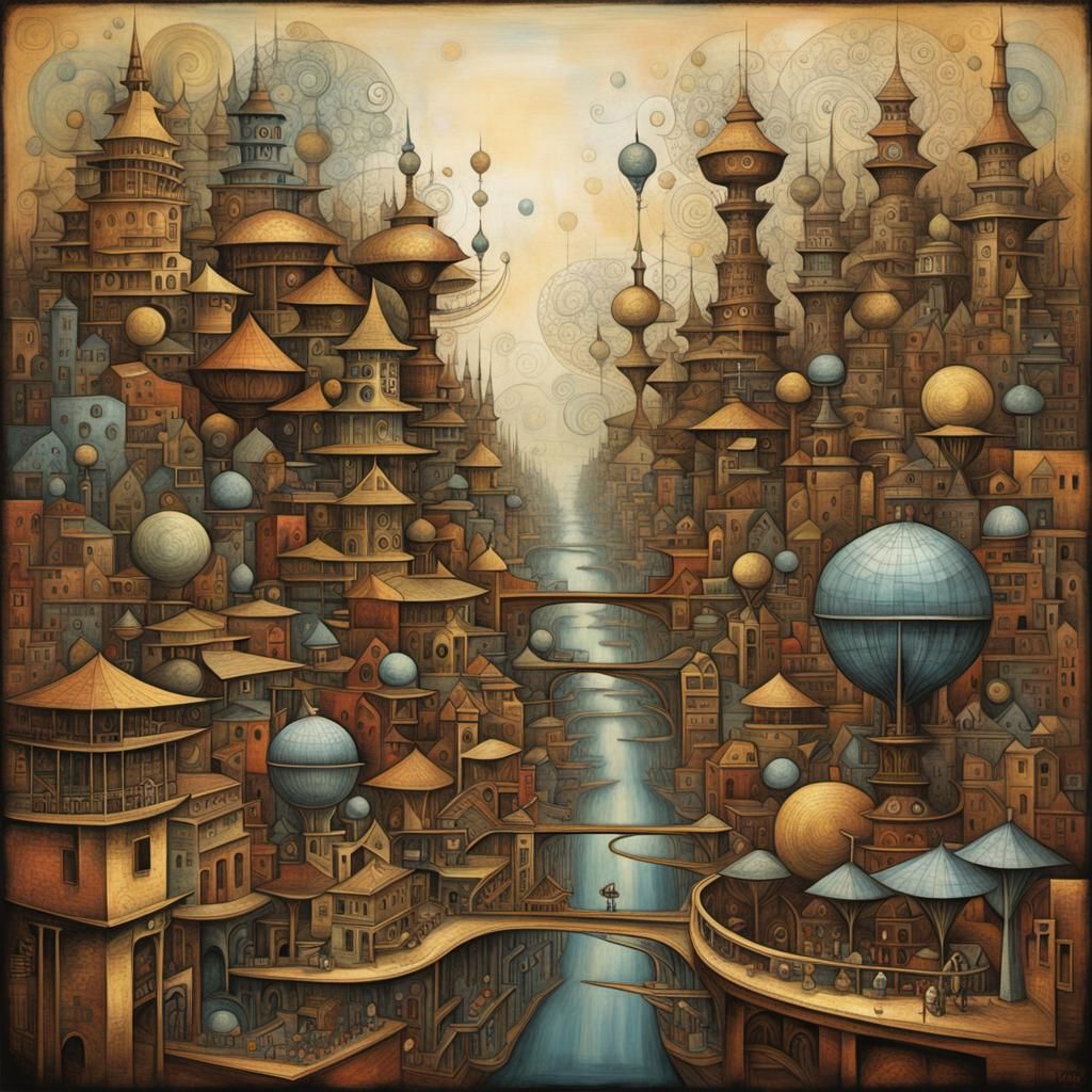 Steampunk Fractal City Inspired by Abstract Art