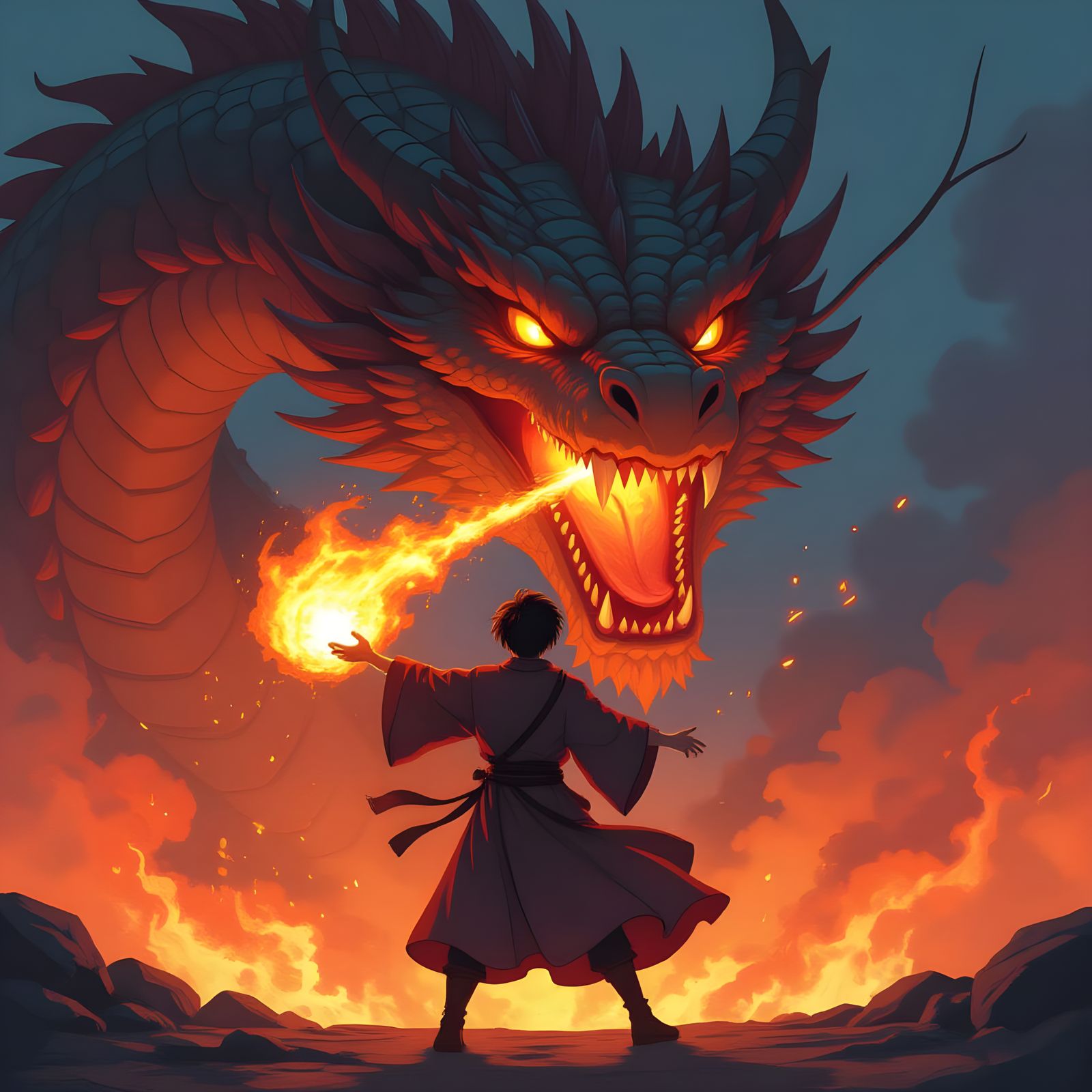 Teen Mage Ignites Dragon with Fire Spell