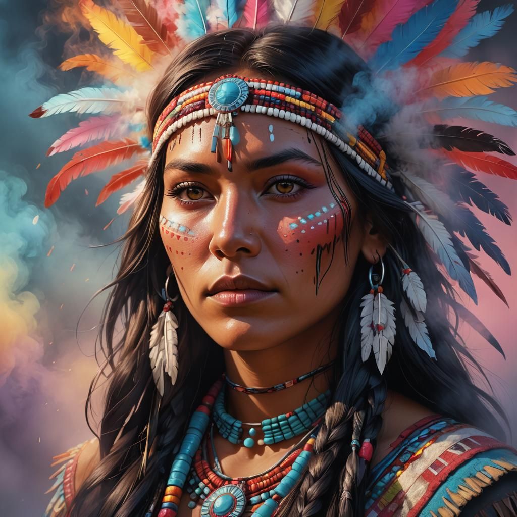 Native American Woman Portrait in Candy Art Style