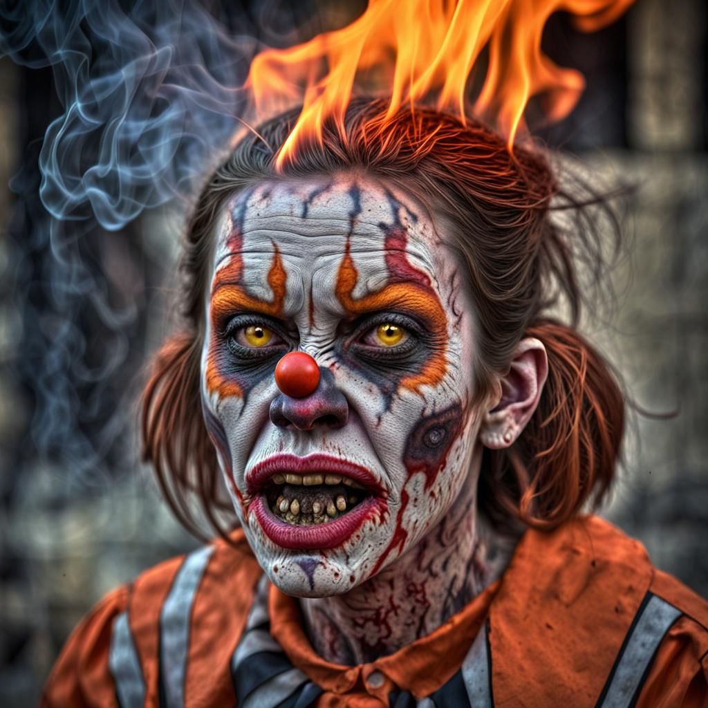 Fiery Zombie Monkey Clown Prisoner Portrait