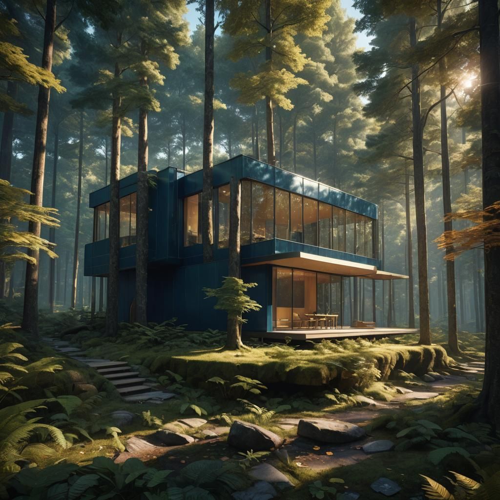 Cabin in Forest: Hyper-Realistic Digital Matte Painting