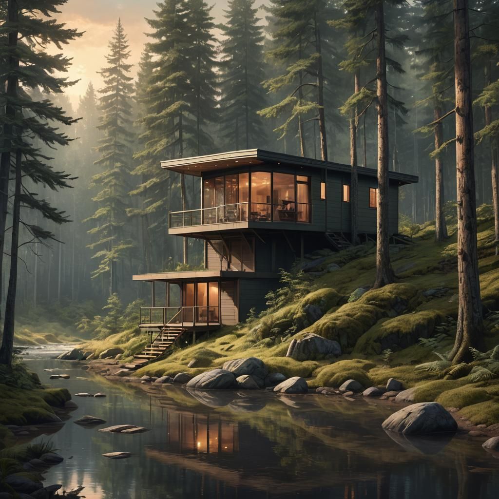 Futuristic Forest Cabin Concept Art in 8K