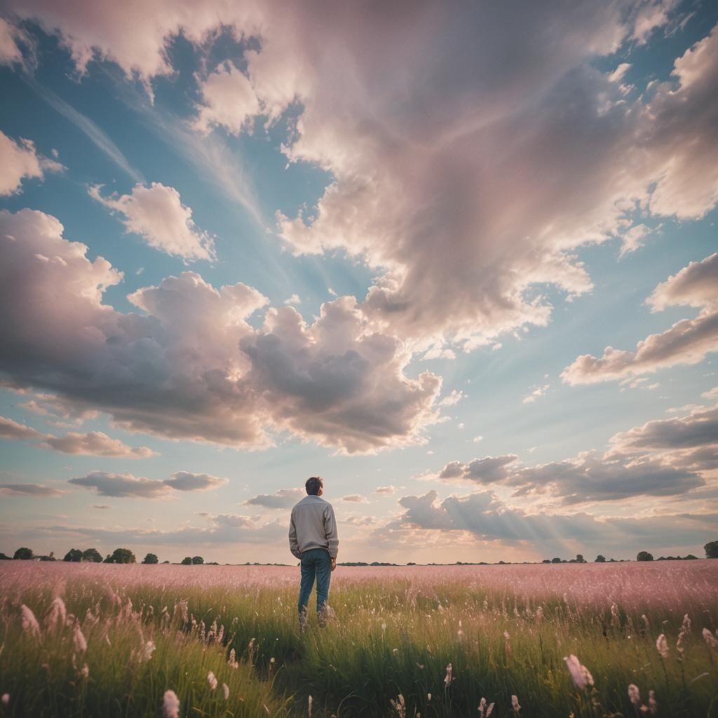 Impressionistic Landscape with Figure Gazing at Cloudy Sky