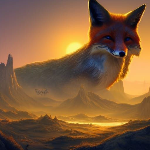 Sunset Fox: Detailed Matte Painting in Deep Color
