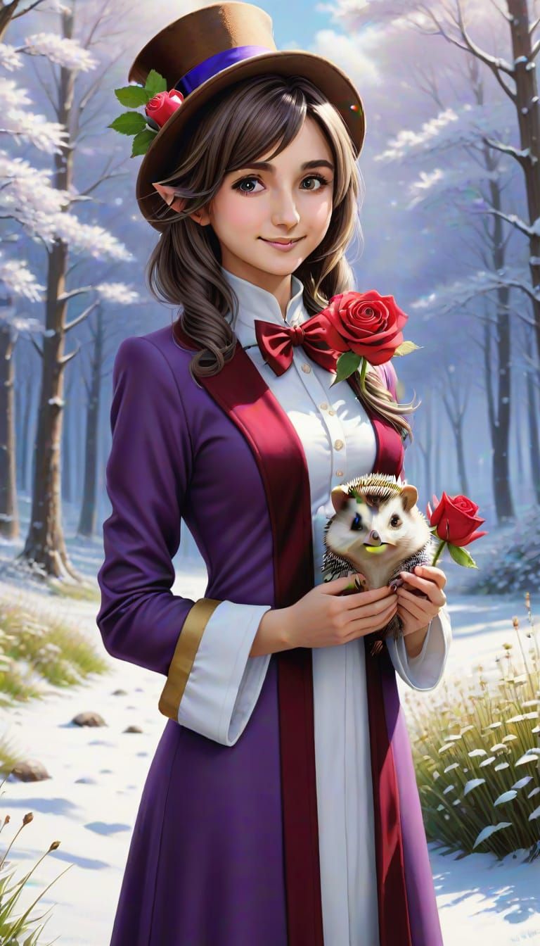 Anime Fairy in Cherrywood Kameez Hands a Rose to a Hedgehog ...