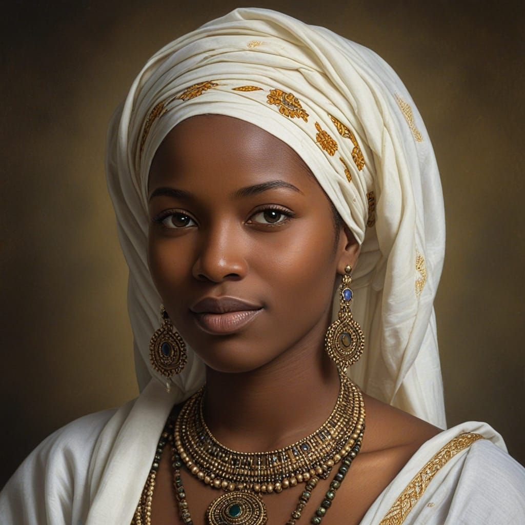 Malian Woman Portrait in Raphael Oil Painting Style