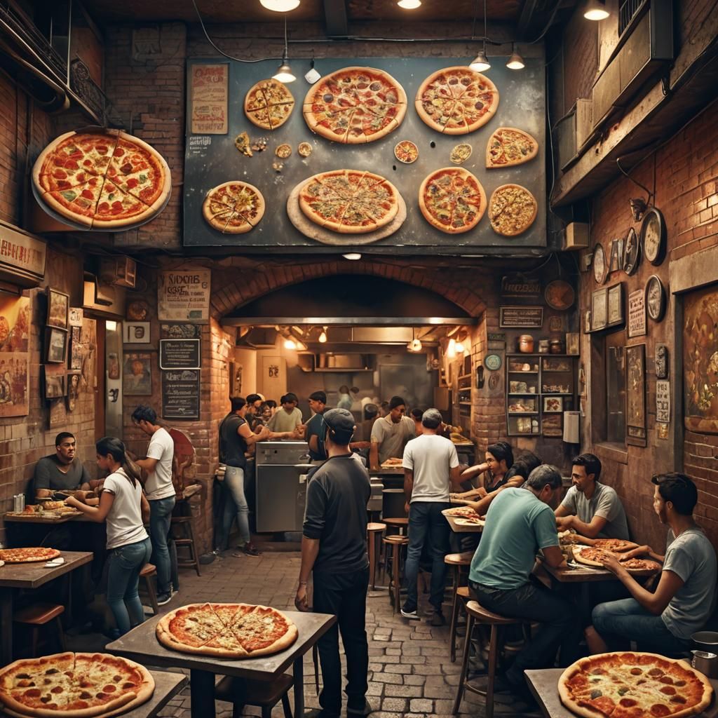 Bustling Pizzeria in São Paulo: Digital Matte Painting
