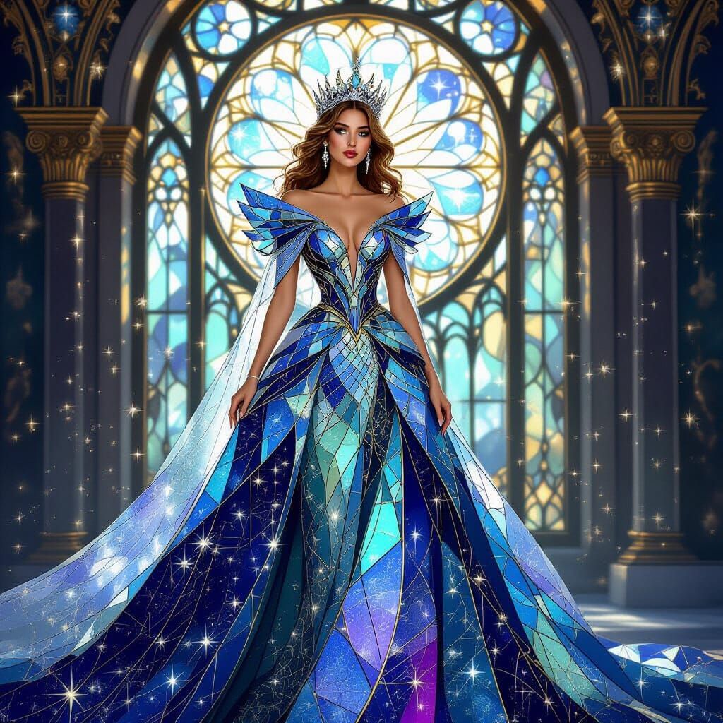 Regal Queen in Iridescent Glass Gown