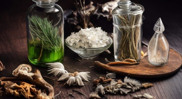 Witch's Table with Glowing Potion Ingredients