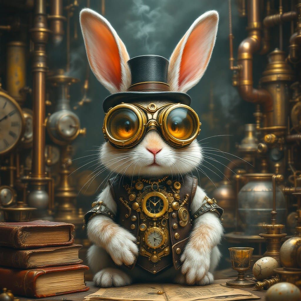 Steampunk Easter Bunny Amidst Vintage Textures