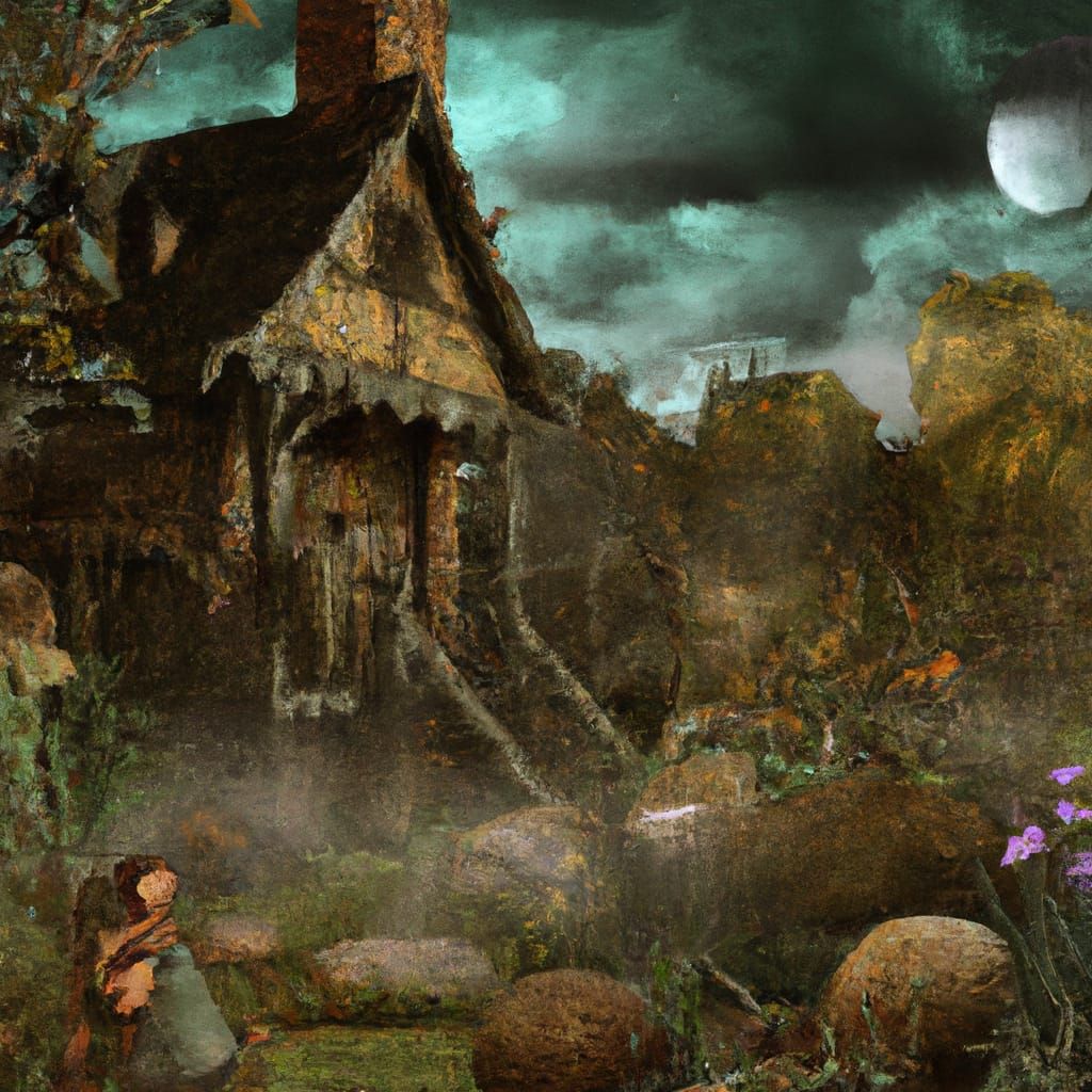 Sinister Witch's Garden Cottage in the Woods
