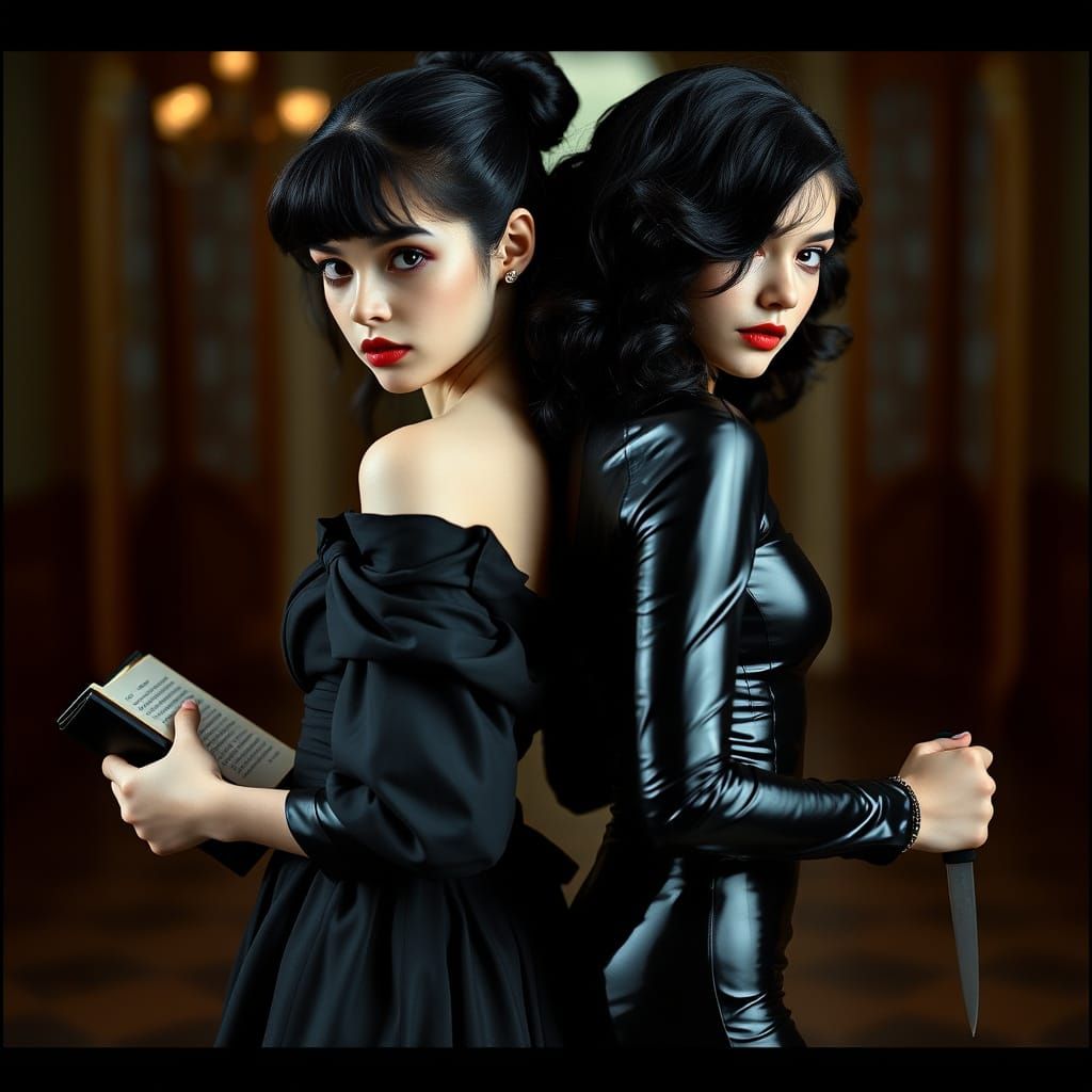 Identical Women in Split Screen, Cinematic Film Still