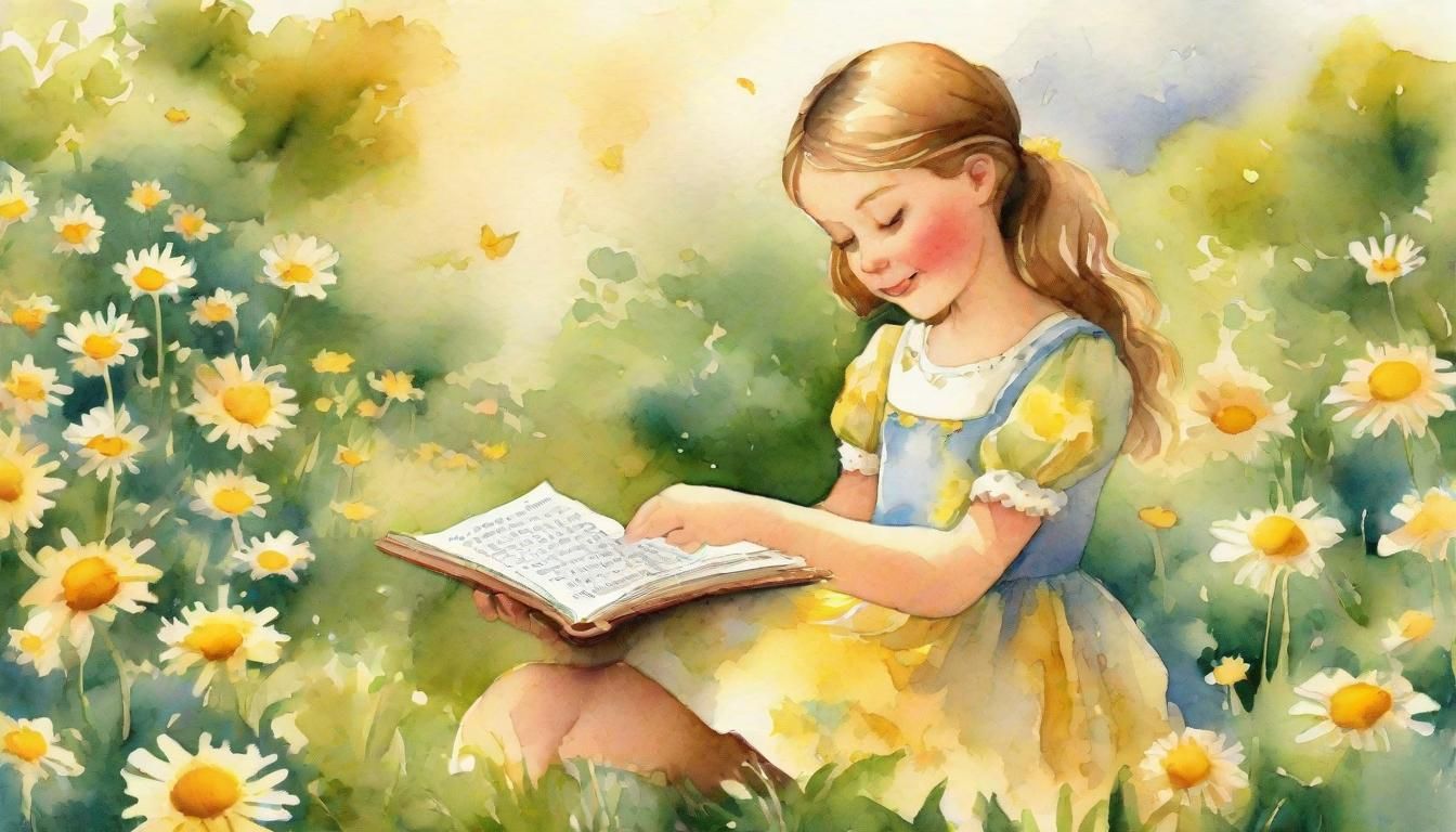 Watercolor Nursery Rhyme Illustration of Girl in Garden