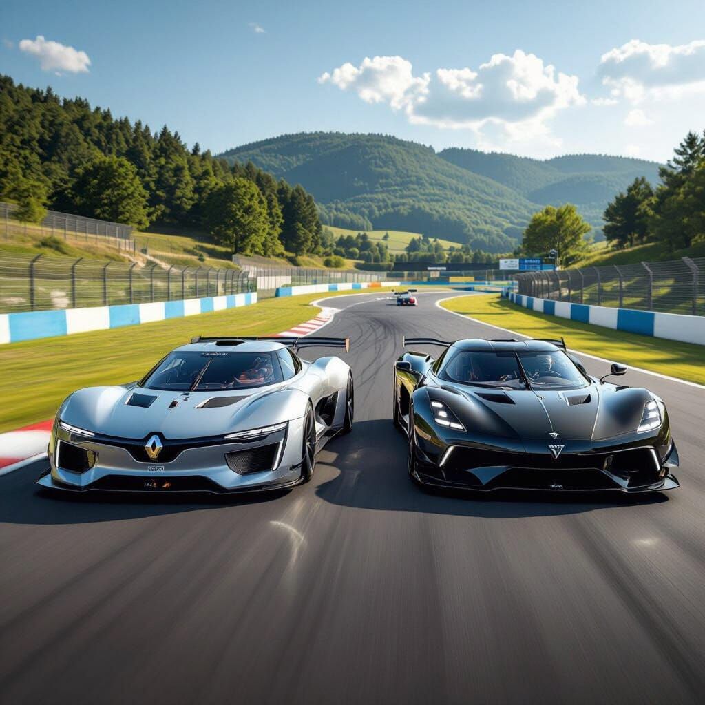 Hypercars Race on Sunny Track in Photorealistic Style