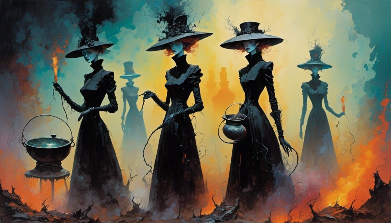 Ethereal Witches Brewing Cauldron in Sci-Fi Moor