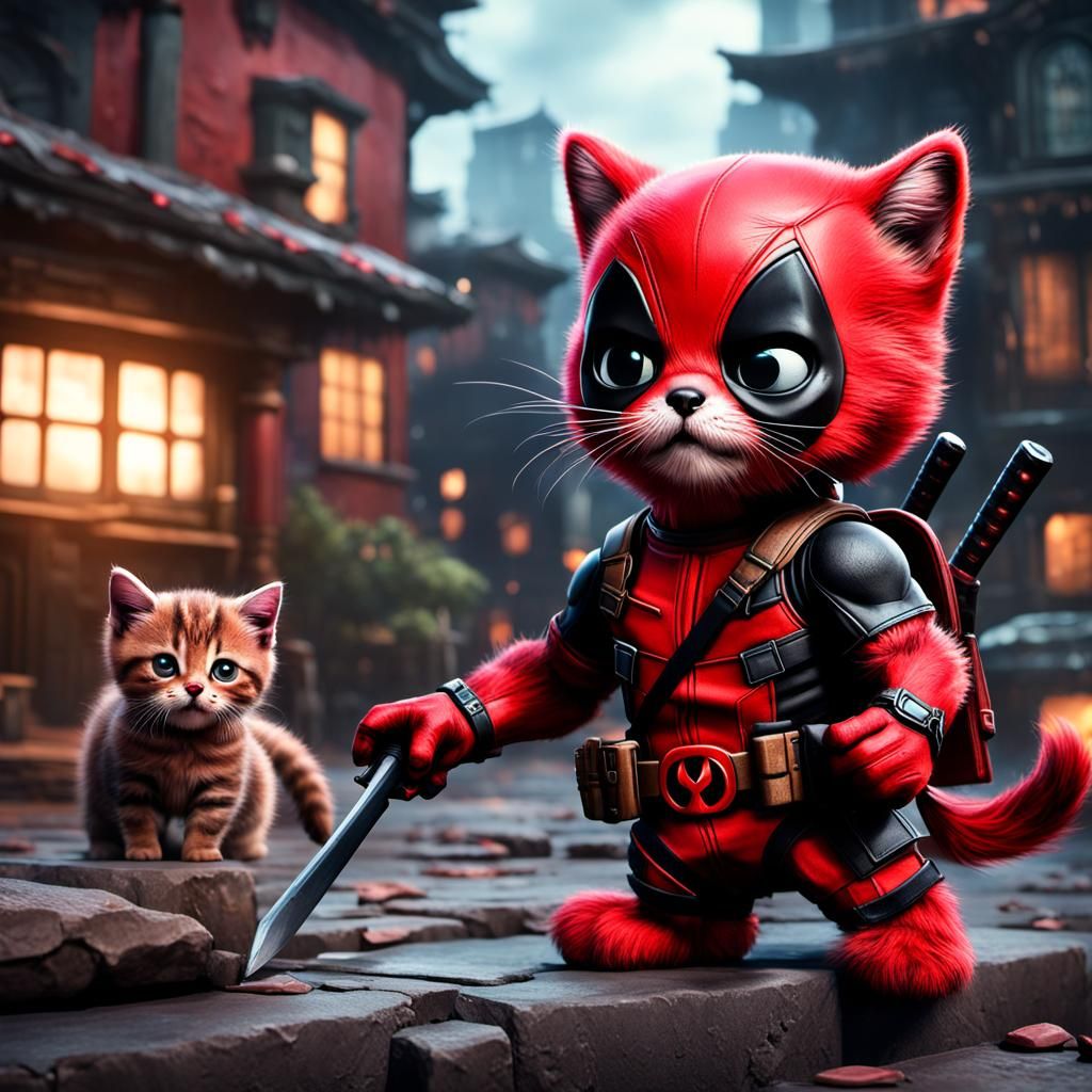 Deadpool as Kitten with Mask, Digital Art