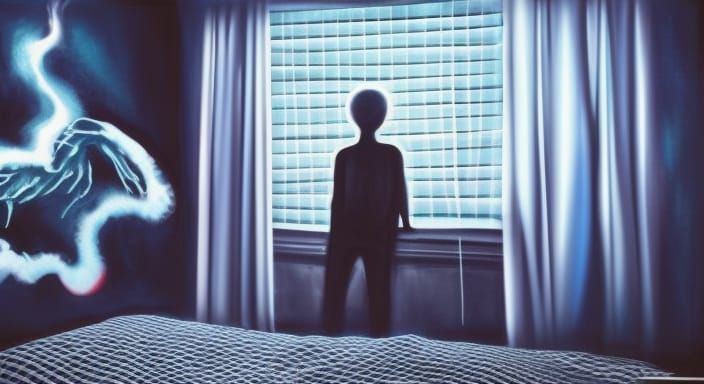 Frightening Ghost in Room as Street Art