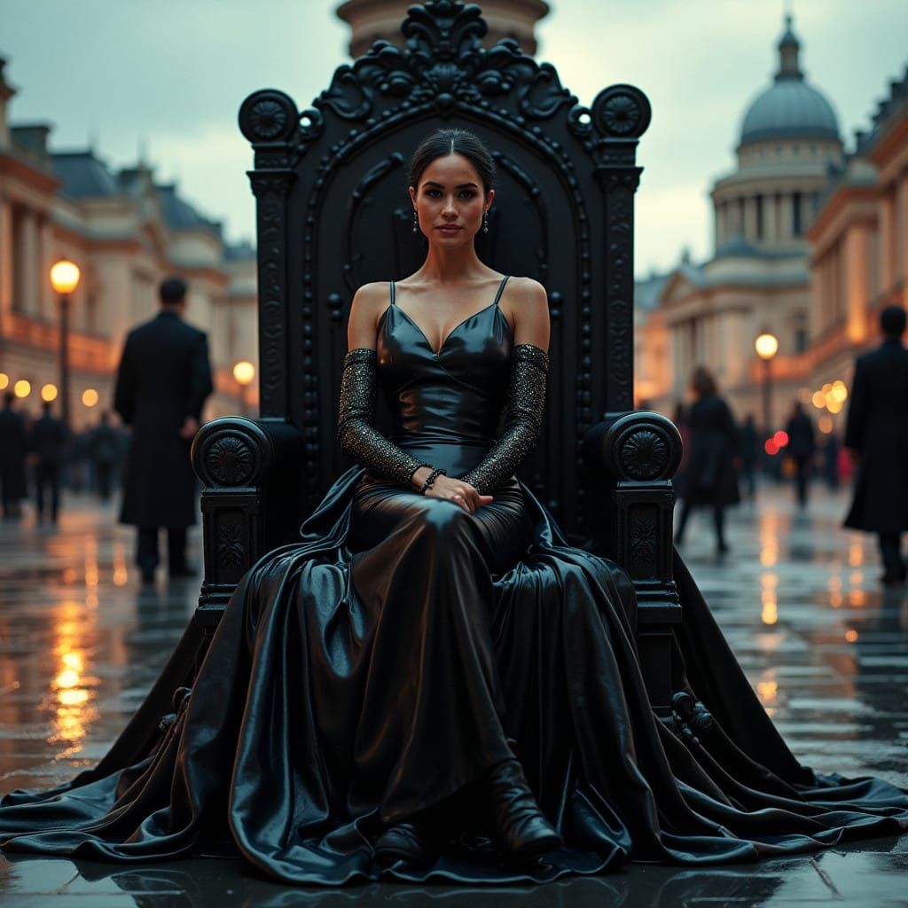 Regal Empress in Black Latex on Obsidian Throne in Trafalgar...